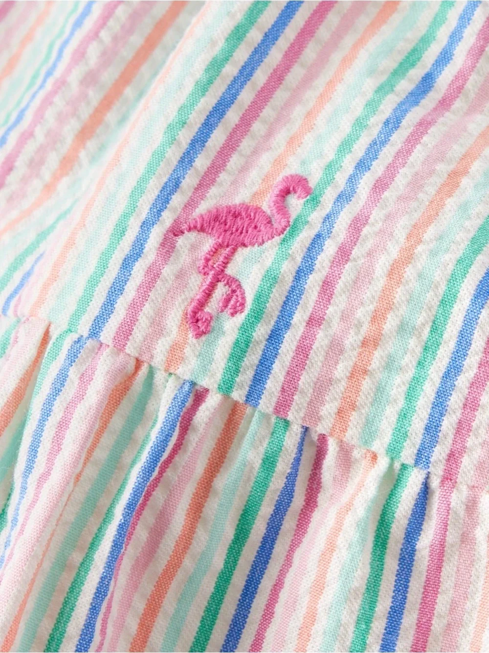 Gymboree Seaside Palms Embroidered Flamingo Seersucker Tiered Dress, Size 10
